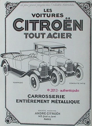Publicite Automobile Citroen Torpedo Conduite Interieure Acier De 1925 French Ad