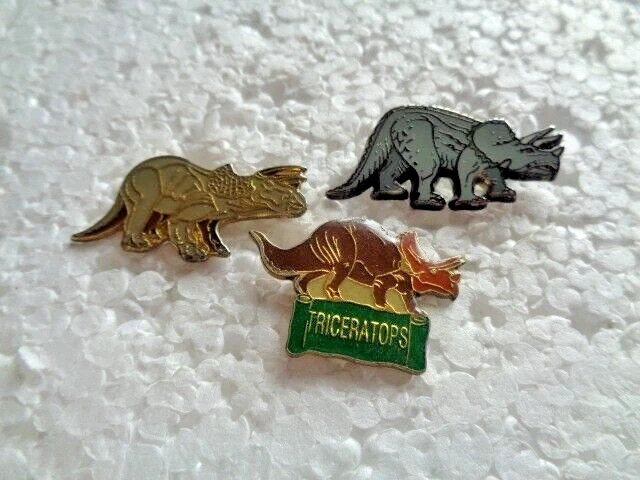 Job lot of 3 Triceratops prehistoric animals Dinosaur shaped metal lapel pins