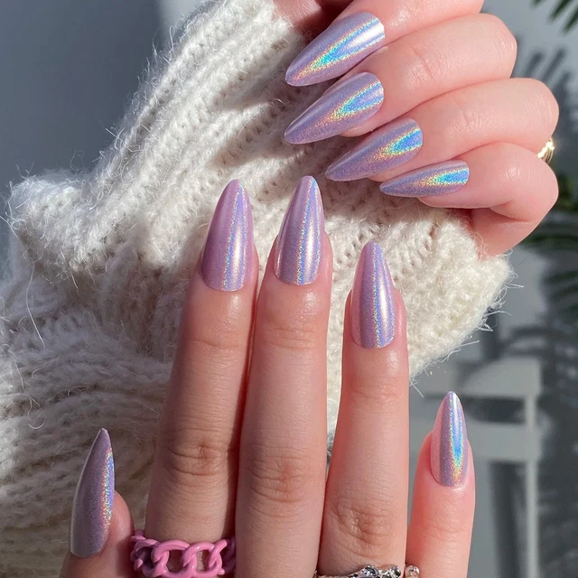 STILETTO LÁGRIMA *HOLO PARADISE ROSA* Cubierta completa 24 puntas de uñas Juego de pegamento presionado
