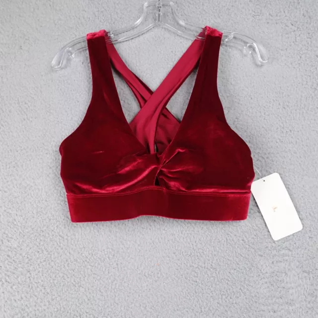 Fabletics Oasis Twist Front Velour Sport Bra Cherry Red Velvet Large 10 New NWT