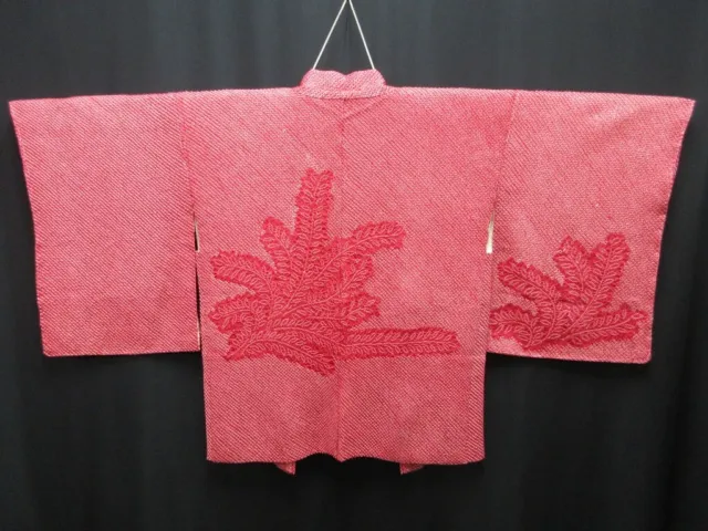 7655J2 Silk Vintage Japanese Kimono Haori Jacket Full Shibori Leaf