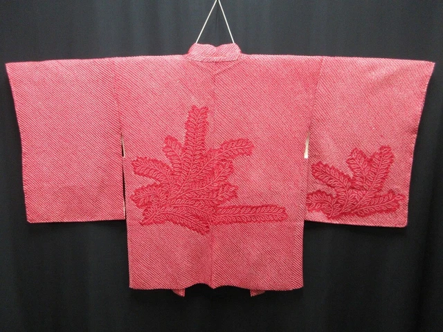 7655J2 Silk Vintage Japanese Kimono Haori Jacket Full Shibori Leaf