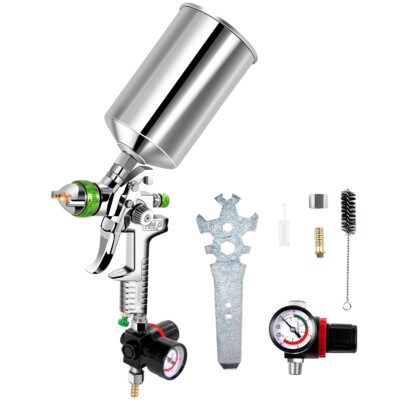 2.5mm HVLP Gravity Feed SPRAY GUN Kit W/Regulator Auto Paint Primer Metal Flake