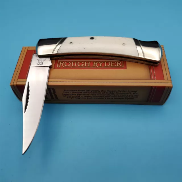 Rough Ryder Pocket Knife Folding Blade White Bone Handle 6.5"x 3" Lockback EDC