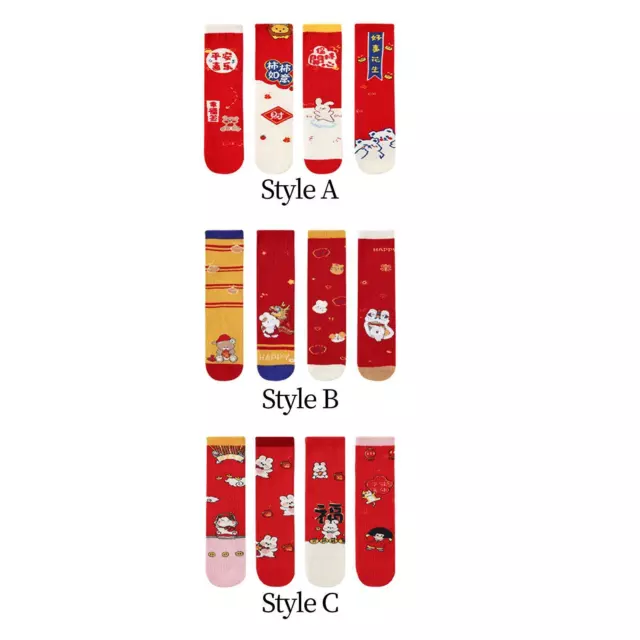 4 Pairs Kids New Year Socks Knee Highs Casual Red Socks