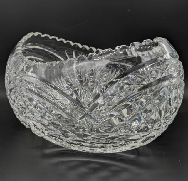 Beautiful Large Heavy Hand Blown Cut Lead Crystal Boat Shaped Bowl