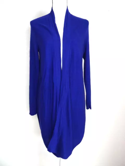 Eileen Fisher Size L Fine Knit Merino Wool Cardigan Blue Round Hem Open Front