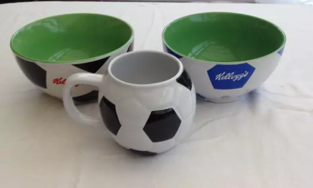 Two Kelloggs Souvenir Football Cereal Bowls & Pg Tips Football Mug