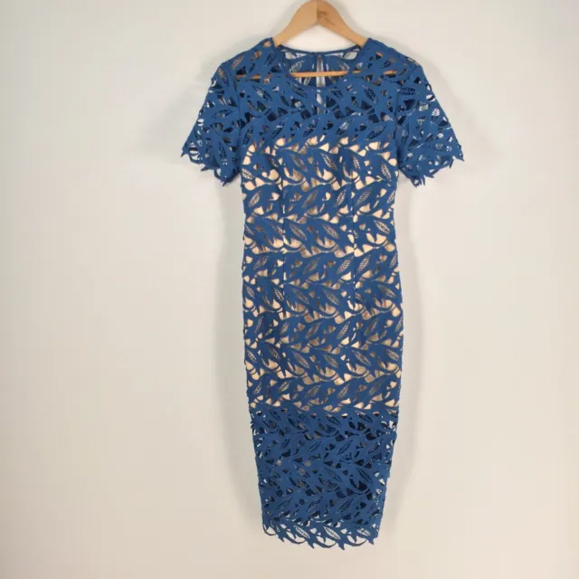Keepsake womens dress size S aus 8 pencil blue floral lace short sleeve 062011