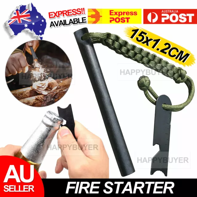 Ferrocerium Flint Rod 15cm x 1.2cm Survival Fire Starter with Striker Para-cord