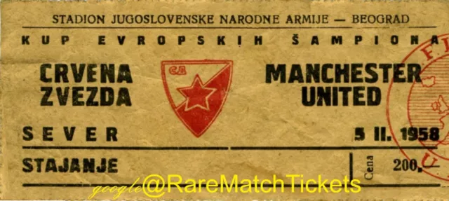 reproduction 1958 RED STAR BELGRADE MANCHESTER UTD munich air disaster ticket