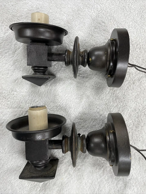 Antique Original Cast Iron & Steel Pair Industrial Wall Sconces/Fixtures