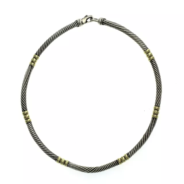 David Yurman 925 Silver & 14K Gold Hampton 5mm Cable Choker Necklace Size 15"