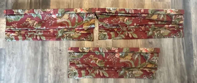 Pottery Barn Roman Shades Blinds Red Floral 61.5 X 32 Pull Close Classic set 3