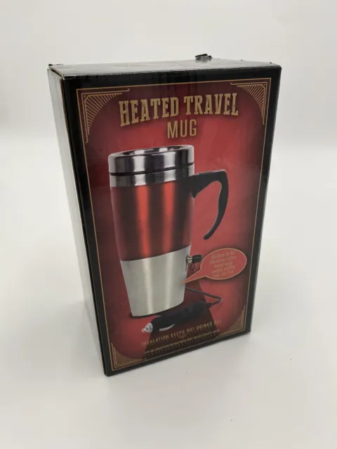 Heated Travel  Coffee Mug Cup Stainless Steel 15 oz 12V DC Adapter New Box Red 7