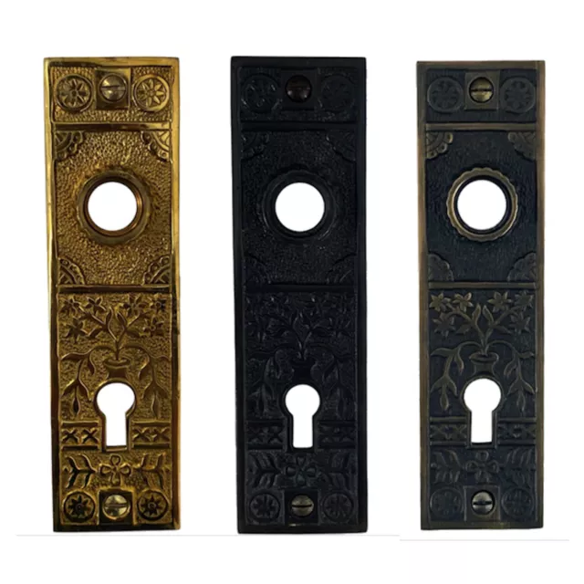 Oriental Urn Door Plates with Floral Design Brass PAIR