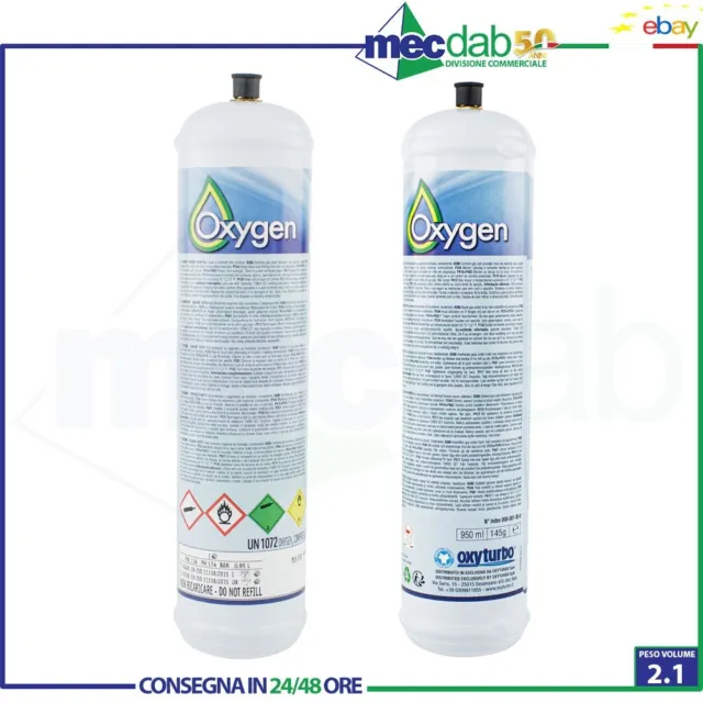 2 Bombole Ossigeno Per Saldatura Cartuccia Usa e Getta Oxyturbo 950ml
