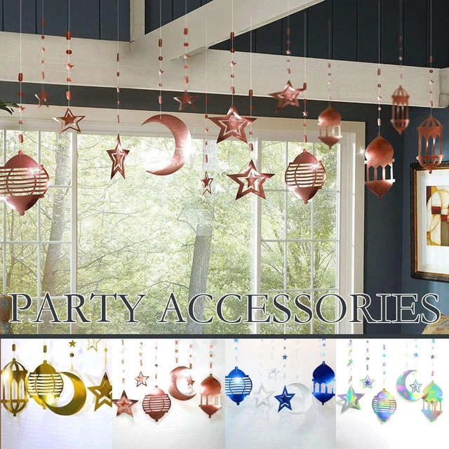 ISLAMIC GOLD STAR Crescent Moon Lantern Ramadan Garland Home Decoration ...