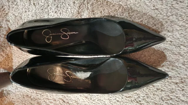 Jessica Simpson Womens Stiletto Heels 10 Black Pointed Toe Patent Leather