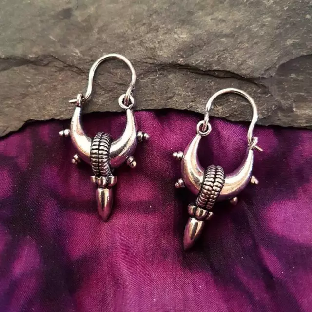 Silver Plated Vintage Chunky Brass Hoops Tribal Mandala Handmade Earrings