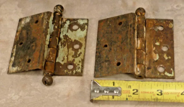 Vintage Rusty Metal Cannon Ball Butt Pin Hinge Lot Of 2 Measures 3.5Inx3.5In