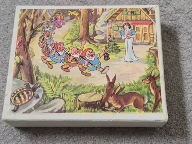 Vintage 1960er Jahre Disney Schneewittchen 7 Zwerge Würfel Bild Puzzle 6 Szenen 20 Blöcke