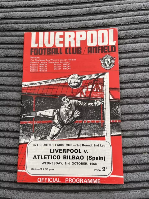 1968 Liverpool V Atletico Bilbao Inter Cities Fairs Cup 1St Round Programme Vgc