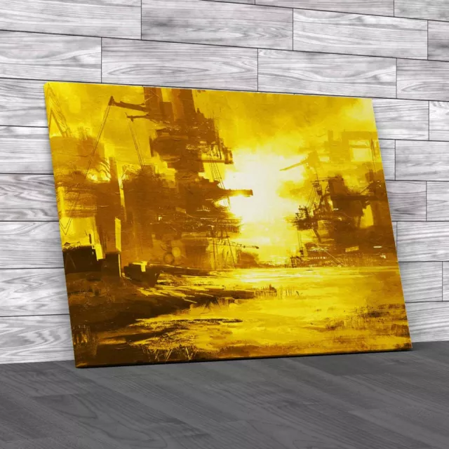 Mega Structure In Sci Fi City Yellow Canvas Print Large Picture Wall Art