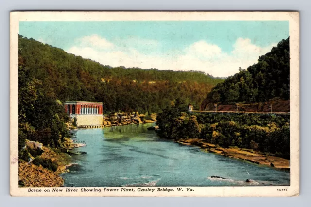 Gauley Bridge WV-West Virginia River Showing Power Plant Vintage c1939 Postcard