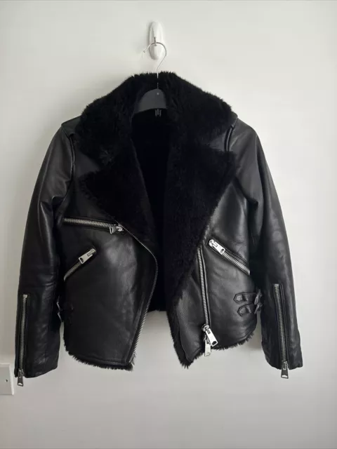 All Saints Premium Higgens Lux Leather Biker Jacket - Size UK 8