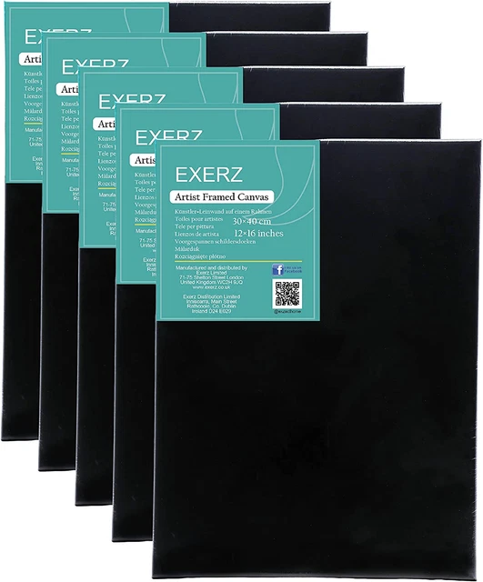 30X40Cm Black Canvas 5Pk - A3 Canvas Framed 1.7Cm Pre-Stretched Artist Canvas -