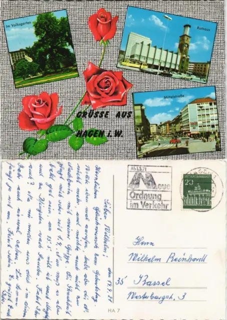 Hagen (Westfalen) Mehrbild-AK Stadtteilansichten illustriert mit Rosen 1971