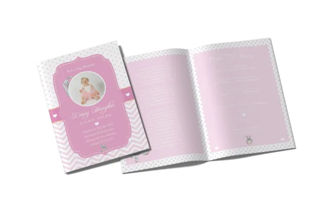 Bunny Childs Pink Funeral Or der Of Service Personalised  A5 Premium Card