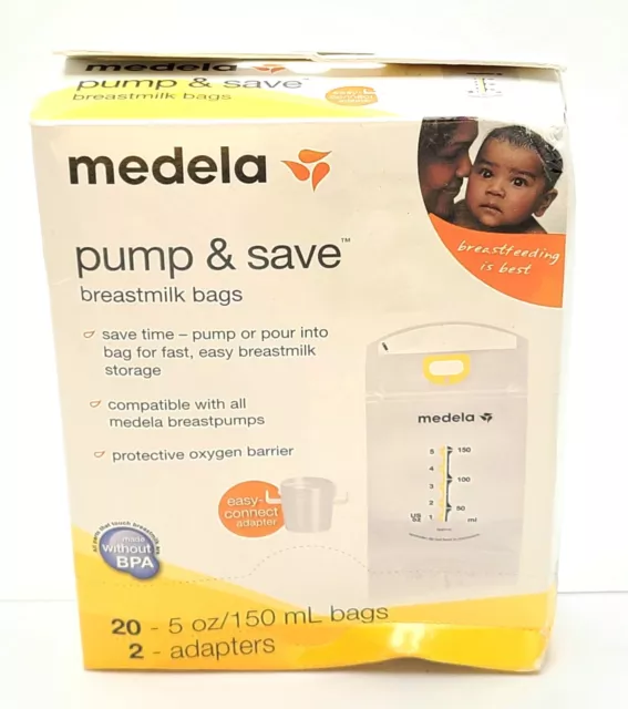 Medela Pump & Save Breastmilk Storage Bags 20 ct with 2 Easy Connect Adapters