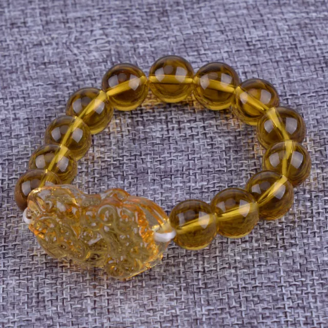 Feng Shui Citrine Yellow Crystal Pi Yao Pi Xiu Xie Bracelet For Wealth 12mm e