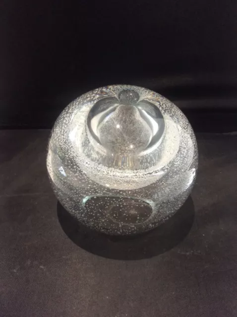 Vintage Polish Hand Blown Glass Oil Lamp Freeform Bubbles Clear Art Glass 5"