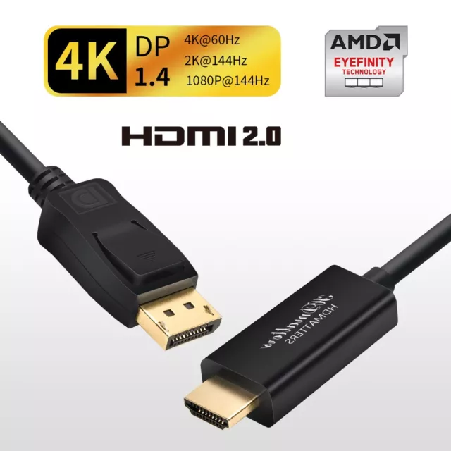 4K 60Hz Displayport DP Male to HDMI 2.0 Cable 3ft 6ft Audio Video Cord PC HDTV