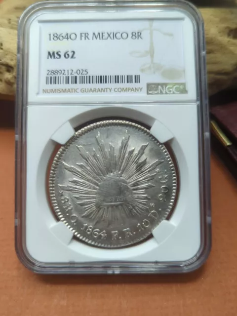 1864-O FR NGC MS 62 Mexico 8 Reales Oaxaca Mint Scarce Silver Coin