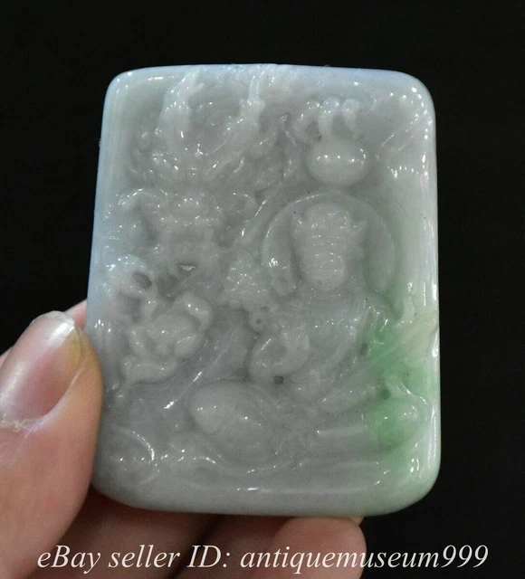 2" Old Chinese Natural Jadeite Jade Carving Feng Shui Dragon Bodhisattva Pendant