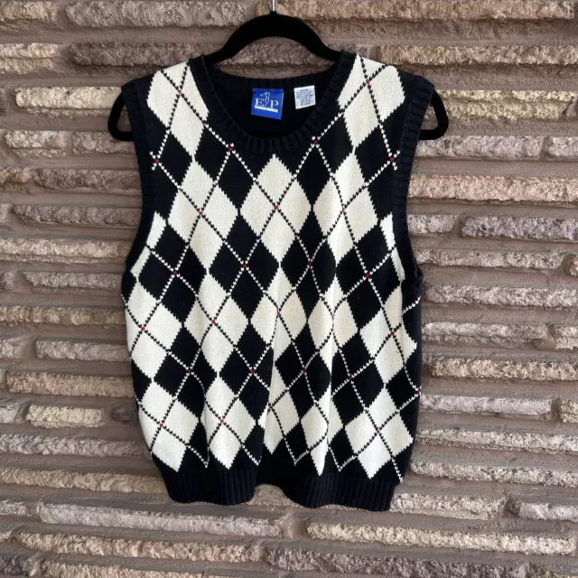 EP Pro Golf Black White Argyle Sweater Vest Size Medium