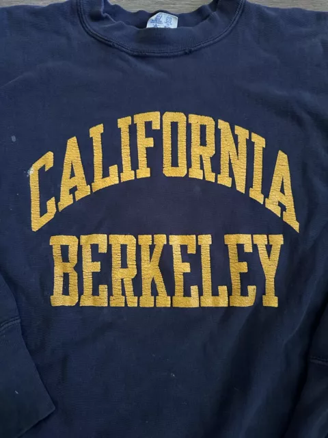 Vintage 80s Champion Reverse Weave Berkeley California Navy Yellow Crewneck Sz L 2