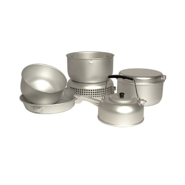 KOCHSET 9-TLG Teekessel Teller Pfanne Topf  Camping Set Aluminium Kochgeschirr