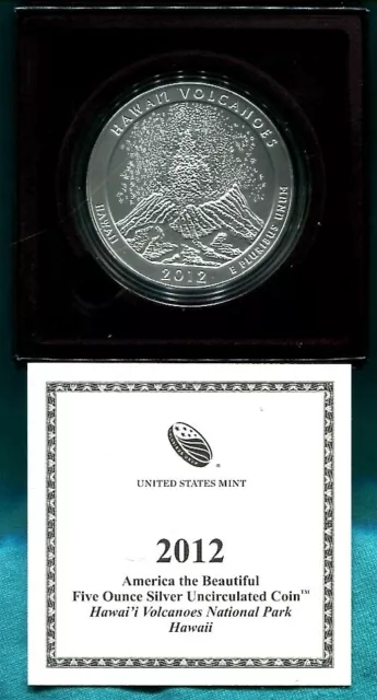 2012-P 5-OZ Silver Uncirculated HAWAII VOLCANOES PARK,  ATB Coin With/ OGP (NQ3)