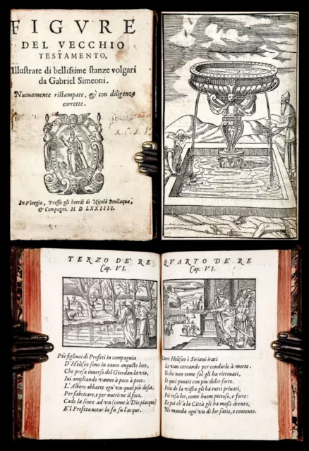 1574 FINE SERIES OF RENAISSANCE BIBLE ILLUSTRATIONS & ITALIAN Verses Emblem Book