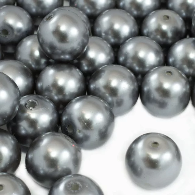 DARK SILVER Round Glass Pearl Beads PREMIUM 200x 4mm 140x 6mm 100x 8mm 80x 10mm