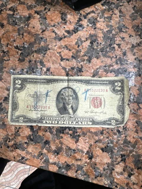 Money Rare 2$ Bill Red Serial Number 1953