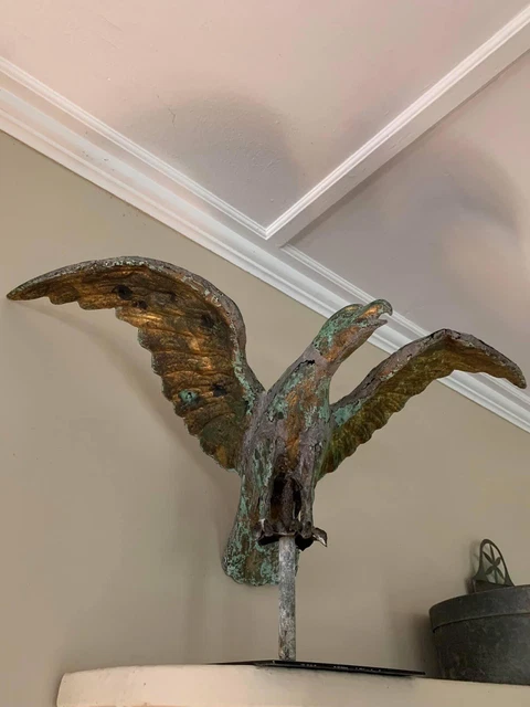 ANTIQUE RARE 19th C FOLK ART EAGLE GILT WEATHERVANE AAFA