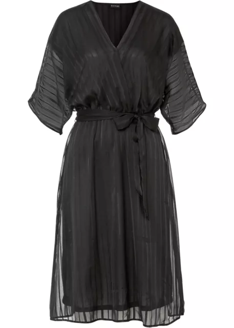 Neu Kleid mit Bindeband um die Taille Gr. 42 Schwarz Kurzarmkleid Freizeit-Dress