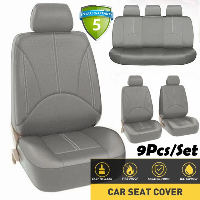 Gray Leather Wearing Car Seat Protector Covers Front Rear Full Set Cushion 9PCS