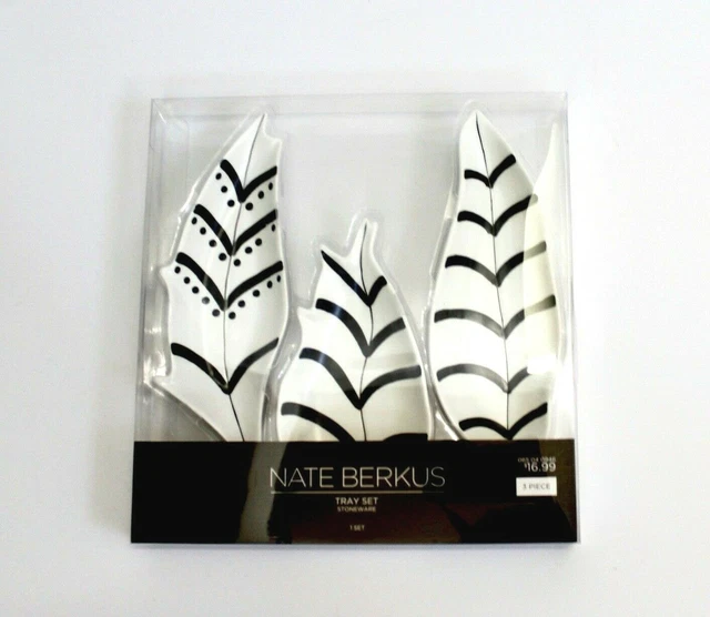 Nate Berkus Painted Feather Stoneware Trinket Dish Tray - Set of 3